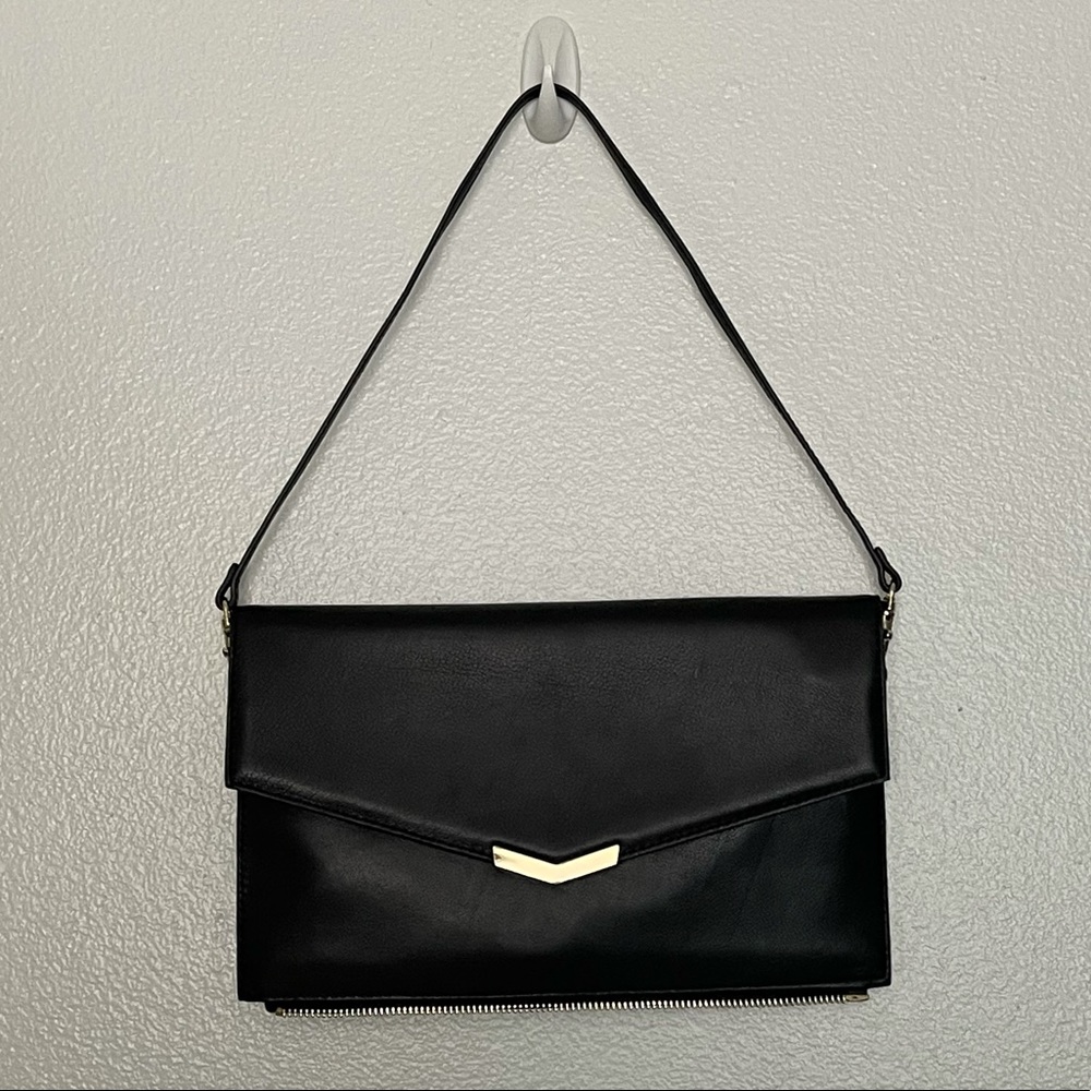 Tara & Co Tracy Black Leather Zip-off Envelope Clutch Shoulder Bag
